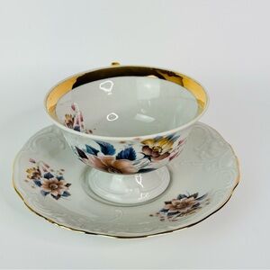 Wawel Poland Floral Teacup and Saucer with Gold Trim